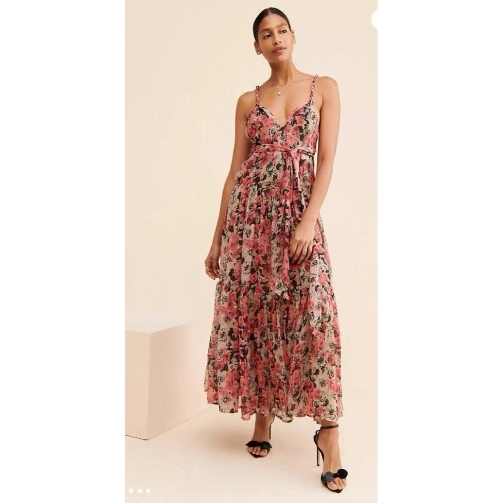 ASTR the Label Eartha Floral Tiered Maxi Dress M Multicolor Taupe Pink Beautiful - Picture 2 of 16